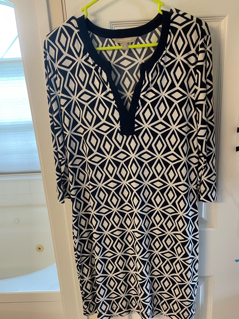Banana Republic Navy Blue and White Geometric Midi Dress